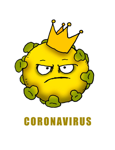 Koronavirüsü kişileştiren bir karakterin çocuk çizimi. - Fotoğraf, Görsel