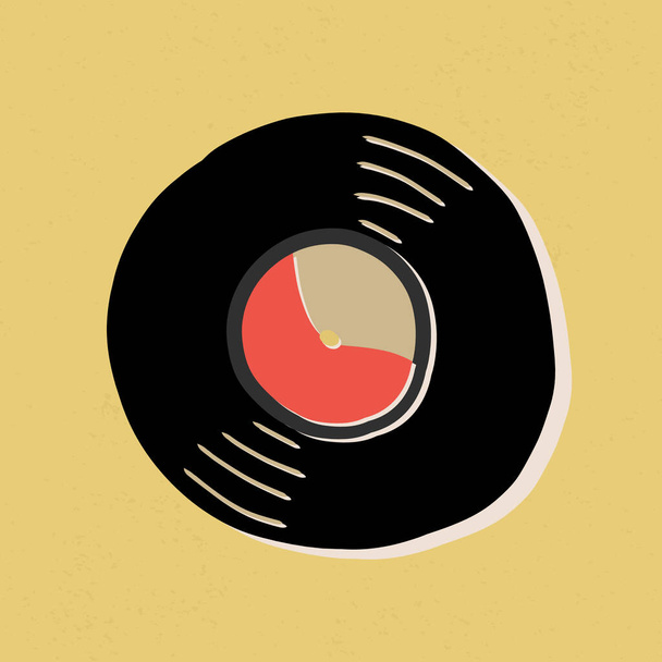 Funny retro style card design with vinyl record disc on textured yellow background. - Vector, Image