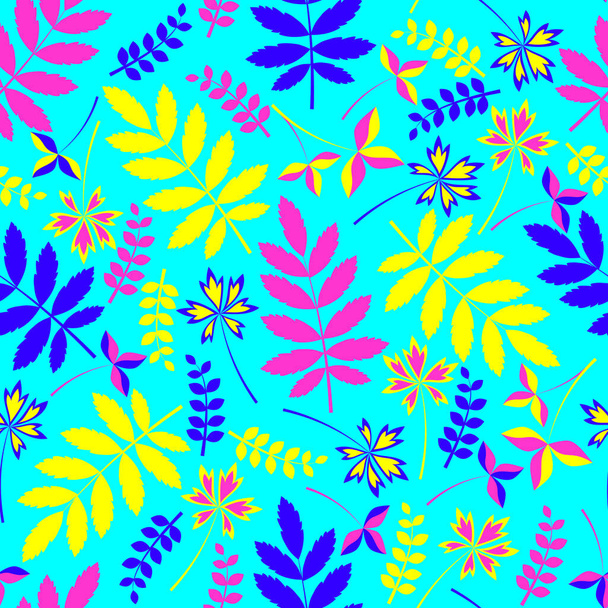 seamless floral pattern with spring mood. bright neon colors-turquoise, pink, yellow, blue. the flat pattern. - ベクター画像