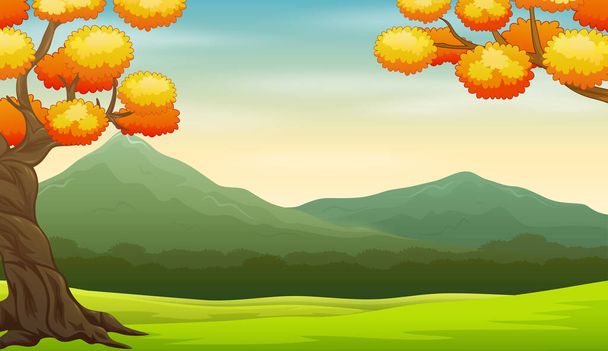 Herfst landschap achtergrond met velden en bergen - Vector, afbeelding