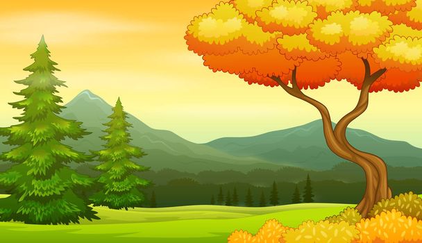 Podzimní strom na krásném pozadí krajiny - Vektor, obrázek