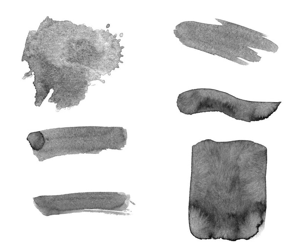 Abstrakti joukko mustaa mustetta tahroja ja aivohalvauksia harjat - Valokuva, kuva