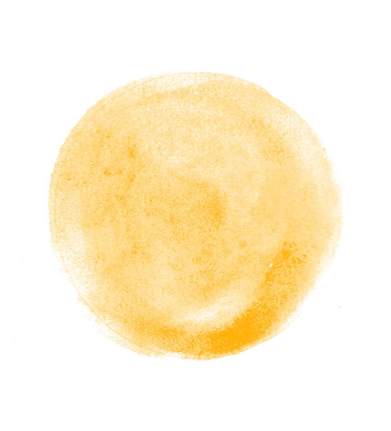 Keltainen ympyrä akvarelli blot harja eristetty valkoisella pohjalla - Valokuva, kuva