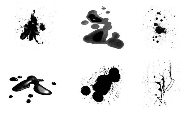 Sada abstraktních černých inkoustových skvrn, skvrn a kapek štětců - Fotografie, Obrázek