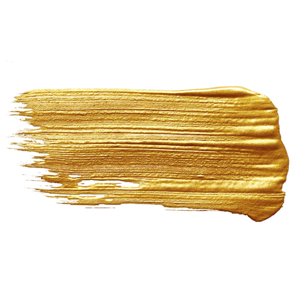 Goldfarbpinsel schmieren. Goldene Farbe Fleck auf weißem Hintergrund - Foto, Bild