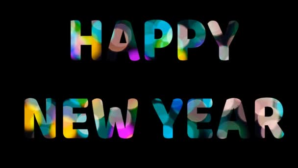 Frohes Neues Jahr Textmarke und Regenbogenlicht blinzeln für Grußkarte - Filmmaterial, Video