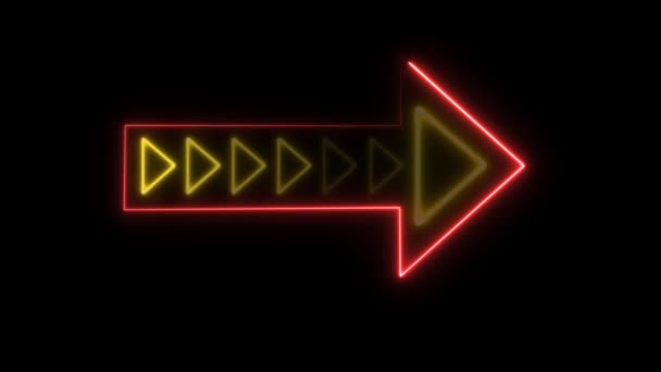 Triangolo NEON freccia gialla lampeggia swiich e rosso laser in movimento intorno all'esterno - Filmati, video