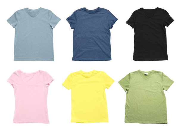 Different blank t-shirts on white background - Photo, Image