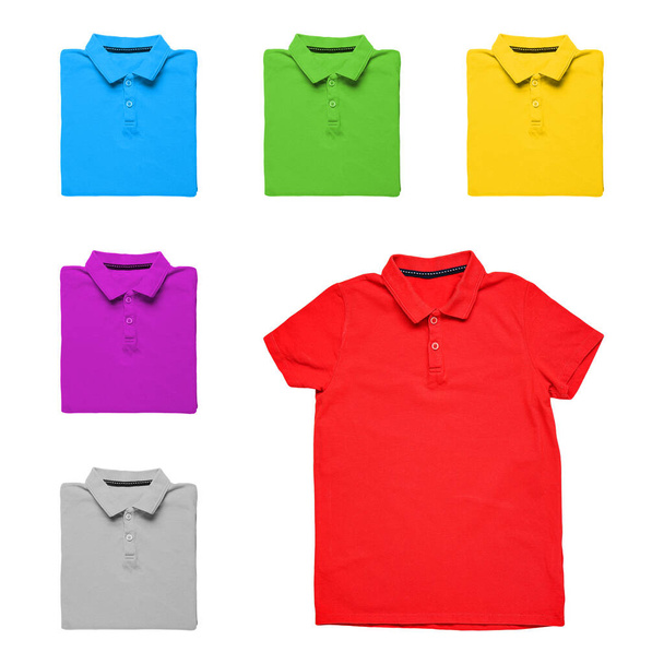 Различные пустые рубашки для поло на белом фоне - Фото, изображение