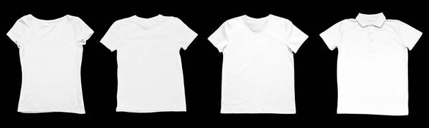 Différents t-shirts vierges sur fond sombre - Photo, image