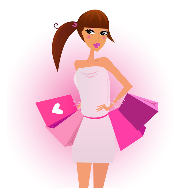 Shopper - shopping girl with pink shopping bags - Вектор,изображение