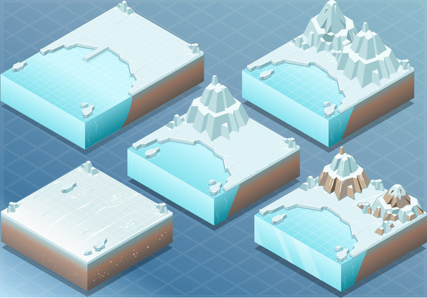 Isometric Arctic Terrain with Iceberg and Mount - Vector, Image