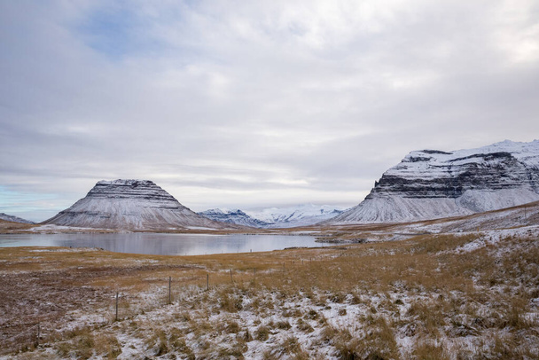 A beautiful shot of a snowy mountain landscape in Snaefellsnes, Iceland - Fotoğraf, Görsel