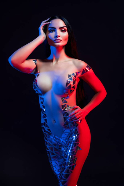 Alluring slim woman with sticky tape on nude body - Valokuva, kuva