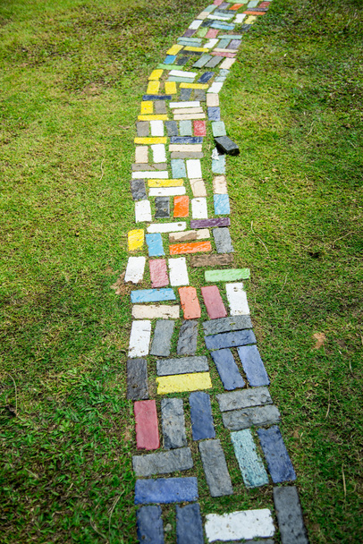 Colorida pasarela de bloques en el jardín
 - Foto, imagen