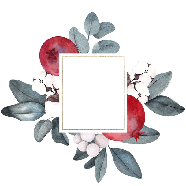 Christmas frame with winter flowers and leaves, isolated on white background - Foto, immagini
