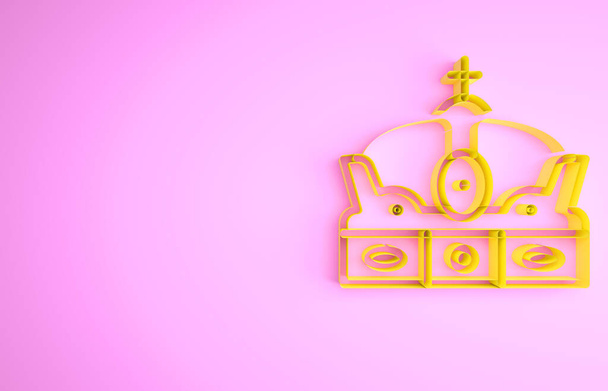 Icono corona amarilla de España aislado sobre fondo rosa. Concepto minimalista. 3D ilustración 3D render. - Foto, imagen