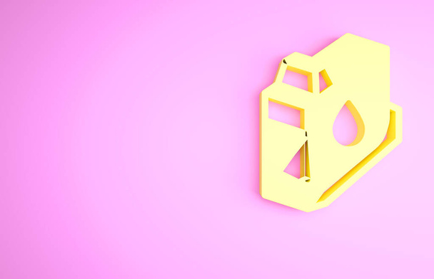 Icono del cartucho de tinta de la impresora amarilla aislado sobre fondo rosa. Concepto minimalista. 3D ilustración 3D render. - Foto, Imagen