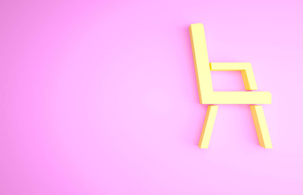 Fauteuil icône jaune isolé sur fond rose. Concept de minimalisme. Illustration 3D rendu 3D. - Photo, image