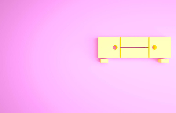 Κίτρινο στήθος συρταριών εικονίδιο απομονώνονται σε ροζ φόντο. Μινιμαλιστική έννοια. 3d απεικόνιση 3D καθιστούν. - Φωτογραφία, εικόνα