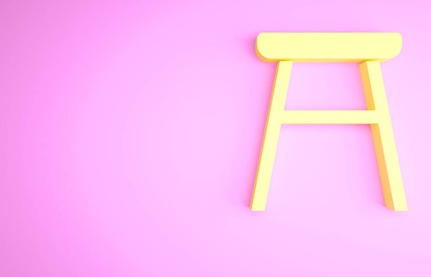 Icono de silla amarilla aislado sobre fondo rosa. Concepto minimalista. 3D ilustración 3D render. - Foto, Imagen
