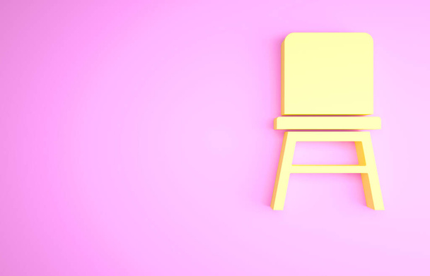 Желтый значок стула изолирован на розовом фоне. Концепция минимализма. 3D-рендеринг. - Фото, изображение