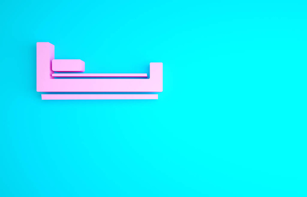 Icône de lit rose isolé sur fond bleu. Concept de minimalisme. Illustration 3D rendu 3D. - Photo, image