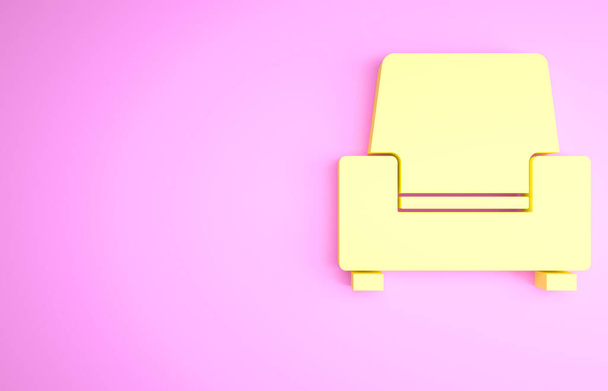 Poltrona gialla icona isolata su sfondo rosa. Concetto minimalista. Illustrazione 3d rendering 3D. - Foto, immagini