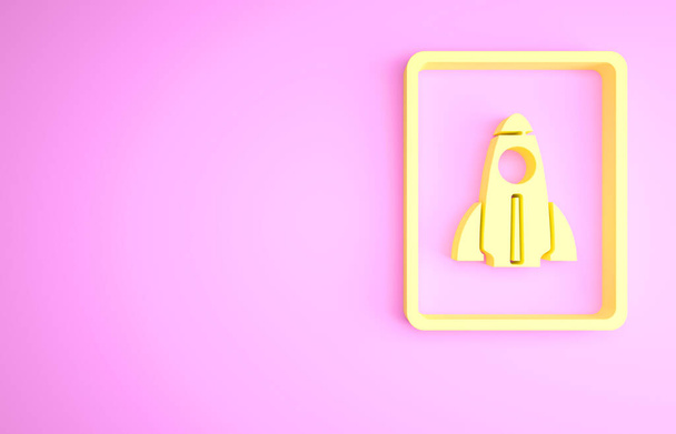 Yellow Business icona concetto di avvio del progetto isolato su sfondo rosa. Simbolo di nuove imprese, imprenditorialità, innovazione e tecnologia. Concetto minimalista. Illustrazione 3d rendering 3D. - Foto, immagini