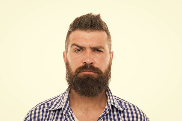 mustache works in city. trendsetter hipster with mustache isolated on white. mustachioed and bearded male. after hairdresser salon. barbershop master. mustache from barber. Mature hipster with beard - Foto, Bild