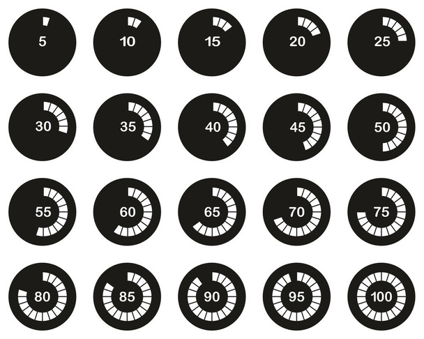 Loading Or Percentage Icons White On Black Flat Design Circle Set 03 Big - Vector, Image