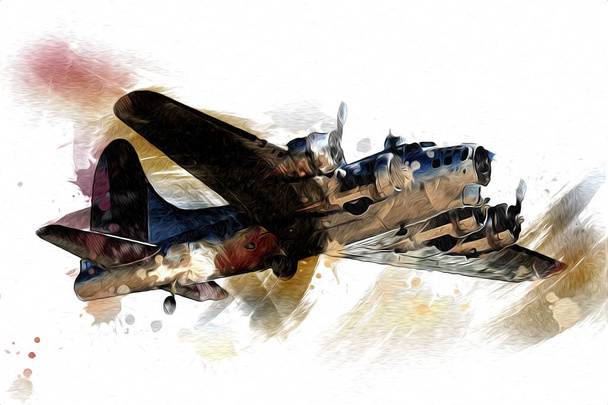 old fighter plane isolated on white background art vintage retro illustration - Fotó, kép