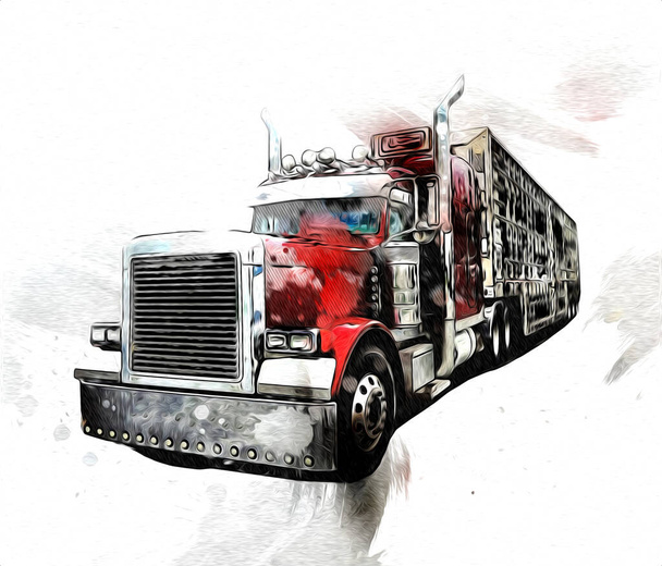 American truck ilustración color arte aislado vintage retro - Foto, Imagen