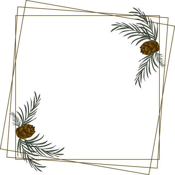 Marco triple con ramas de pino y conos para Año Nuevo y tarjeta de felicitación de Navidad - Vector, imagen