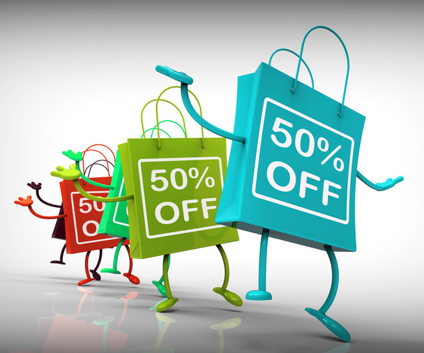 vijftig procent uit zakken Toon verkoop, koopjes, en kortingen - Foto, afbeelding