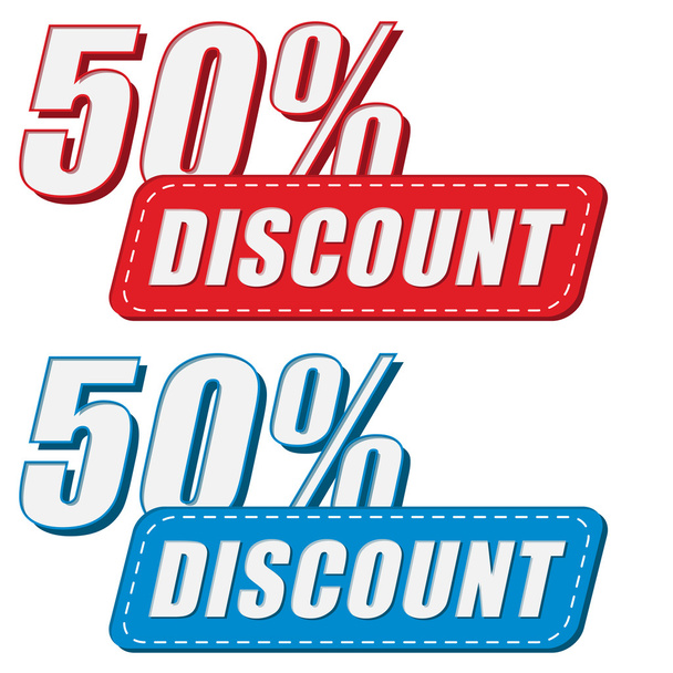 50 percentages discount in two colors labels, flat design - Φωτογραφία, εικόνα
