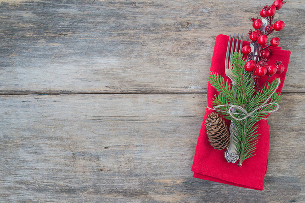 Festive table setting for christmas holiday dinner in rustic sty - Photo, Image
