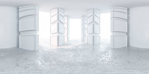 abstrait virtuel blanc 360 degrés panorama vr design hdr style equi rectangulaire hall 3d rendu illustration - Photo, image