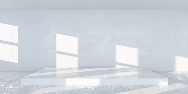 Prázdná místnost s betonovou podlahou a úhlopříčkami vrhanými slunečním světlem 3d vykreslení ilustrace - Fotografie, Obrázek