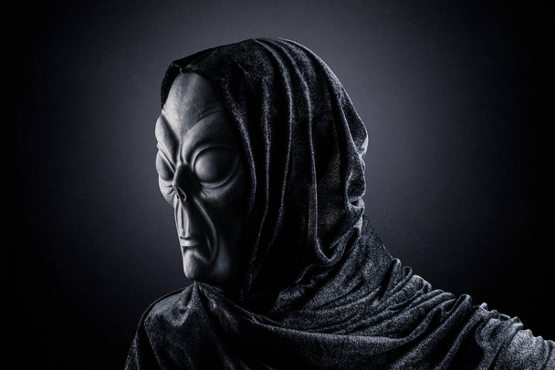Portrait of a scary humanoid alien in the dark - Фото, зображення