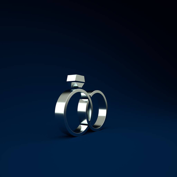 Silver Wedding rings icon isolated on blue background. Bride and groom jewelery sign. Marriage icon. Diamond ring icon. Minimalism concept. 3d illustration 3D render. - Photo, Image