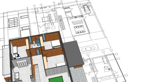 house plan facades architectural sketch 3d illustration - Photo, Image