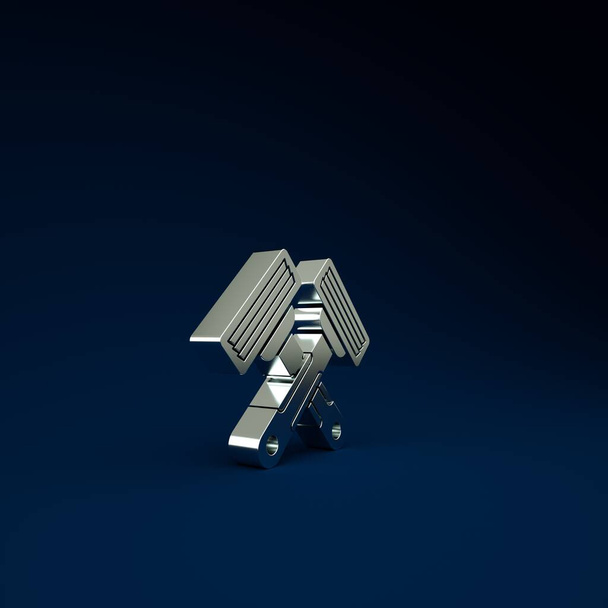 Silver Crossed shaving razor icon isolated on blue background. Minimalism concept. 3d illustration 3D render. - Photo, Image
