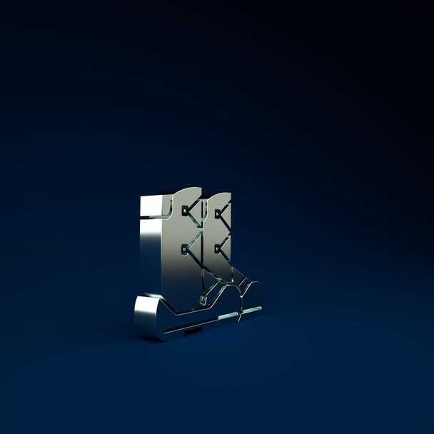 Silberne Stiefel Symbol isoliert auf blauem Hintergrund. Minimalismus-Konzept. 3D Illustration 3D Renderer. - Foto, Bild