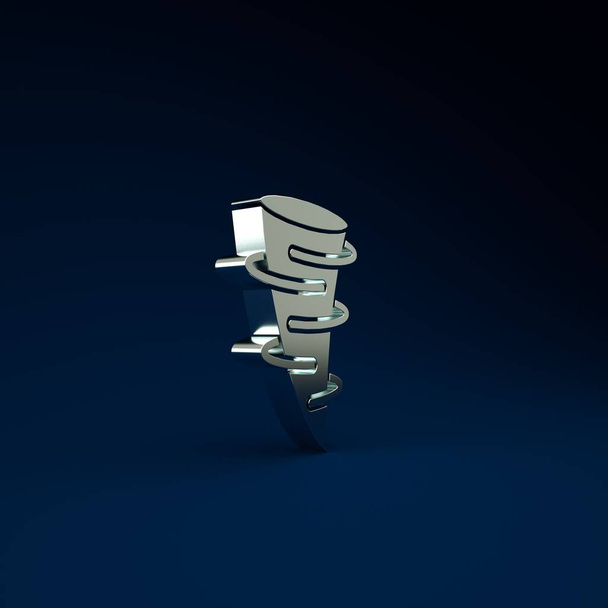 Ezüst Tornádó ikon elszigetelt kék háttérrel. Minimalizmus koncepció. 3d illusztráció 3D render. - Fotó, kép