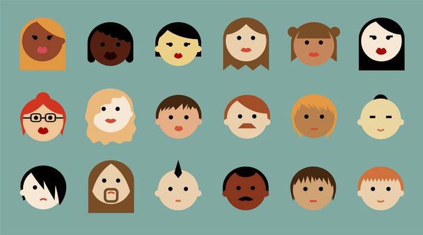 Rostos humanos - conjunto de ícones - Vetor, Imagem