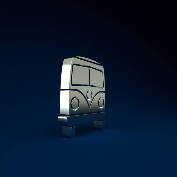 Иконка минивэна Silver Retro на синем фоне. Старый ретро классический фургон. Концепция минимализма. 3D-рендеринг. - Фото, изображение