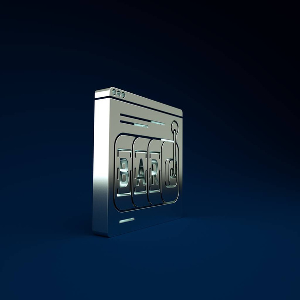 Silver Online icono de la máquina tragaperras aislado sobre fondo azul. Casino en línea. Concepto minimalista. 3D ilustración 3D render. - Foto, imagen