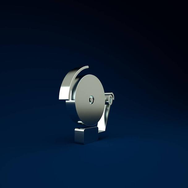 Silver Ringing alarm bell icon isolated on blue background. Alarm symbol, service bell, handbell sign, notification symbol. Minimalism concept. 3d illustration 3D render. - Photo, Image