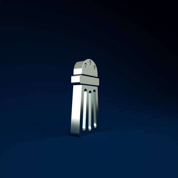 Ezüst só ikon elszigetelt kék háttérrel. Főzőfűszerek. Minimalizmus koncepció. 3d illusztráció 3D render. - Fotó, kép